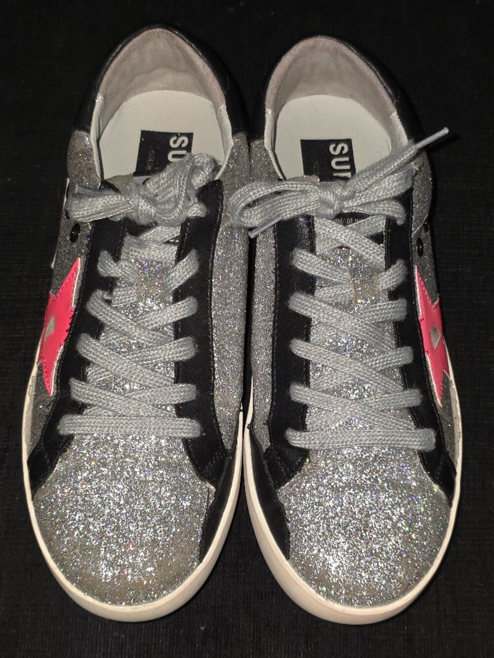 Golden Goose Superstar Silver Rainbow Glitter Hot Pink Star Sneakers - Size 40